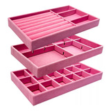 Kit 3 Bandejas Porta Joias Veludo Organizadora Bijuterias