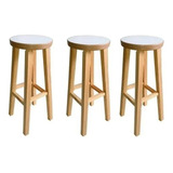 Kit 3 Banqueta Alta Hardman Madeira Natural Assento Redondo