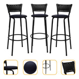 Kit 3 Banquetas Alta Junco Preto Ideal Para Balcão Bancada