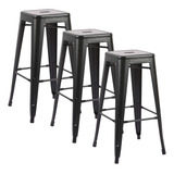 Kit 3 Banquetas Alta Tolix Design Metal Industrial 76cm Aço