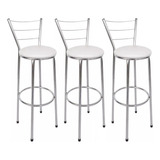 Kit 3 Banquetas Altas Cromadas P Balcão Bistrô Cozinha Ilha Acabamento Da Estrutura Cromado Cor Branco