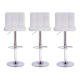 Kit 3 Banquetas Bancos Altas Estofada Com Encosto Para Cozinha Área Gourmet Americana Bar Balcão Bancada Giratória Com Regulagem De Altura Gomos Confort Branco Cadeiras Inc
