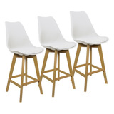 Kit 3 Banquetas Monty Leda Luisa Saarinen Alta Base Fixa Acabamento Da Estrutura Bege Cor Branca
