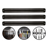 Kit 3 Barras Magnéticas Suporte Faca Ferramenta Preta 37 5cm