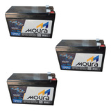 Kit 3 Bateria Selada Nobreak 7ah 12v Vrla Moura Alarme Cerca