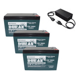 Kit 3 Baterias Duran 12v 9ah Vrla Agm Carregador 36v