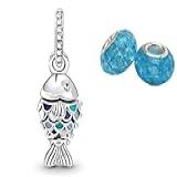 Kit 3 Berloque Fundo Do Mar Peixe Murano Banhado à Prata Cabe Pulseira De Berloques De Prata 925 Pandora Vivara Life