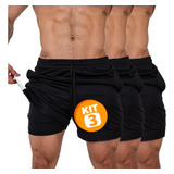 Kit 3 Bermuda 2 Em 1 Masculina Short Duplo Academia Corrida
