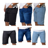 Kit 3 Bermuda Jeans Preta Azul Used Azul Claro