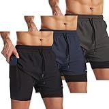 Kit 3 Bermuda Shorts 2 Em 1 Masculino Academia Dryfit Treino (br, Alfa, G, Regular, Regular, Preto/marinho/chumbo)