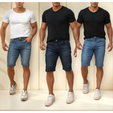 Kit 3 Bermudas Jeans Masculina Elastano Premium Estilo Slim