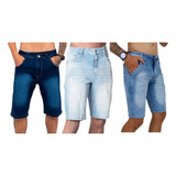 Kit 3 Bermudas Jeans Masculina Lycra Atacado Slim Original