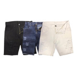Kit 3 Bermudas Shorts Jeans Masculino Rasgada Pronta Entrega