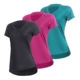 Kit 3 Blusa Academia Feminina Dry Fit Blusinha Fitness Uv 