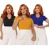 Kit 3 Blusa Blusinha Feminina Gola V Basica Manga Curta