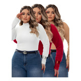Kit 3 Blusa De Frio Feminina Segunda Pele Manga Longa