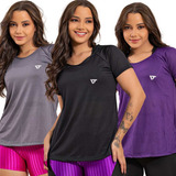 Kit 3 Blusa Feminina Fitness Dry Fit Camiseta Academia