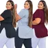 Kit 3 Blusa Feminina Longa Camiseta V Tapa Bumbum Plus Size