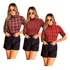 Kit 3 Blusa Feminina Xadrez Country Manga Longa Sortida