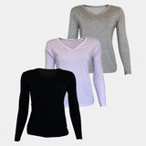 Kit 3 Blusa Manga