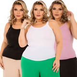 Kit 3 Blusa Plus Size Lisa Basica Alça Fina Trabalhar Casual