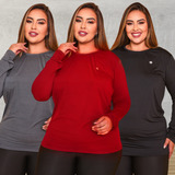 Kit 3 Blusa Térmica Feminina Plus Size De Proteção Solar Uv