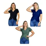 Kit 3 Blusa Transpassada