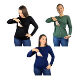 Kit 3 Blusas Amamentação Cores Premium