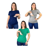 Kit 3 Blusas Amamentação Diversas Cores Premium Amamentar