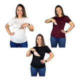 Kit 3 Blusas Amamentação Diversas Cores