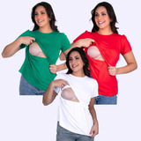Kit 3 Blusas Amamentação Enxoval Maternidade Gestante Bebê