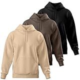 Kit 3 Blusas De Moletom Capuz Liso Fechada Bolso Canguru Relaxado BR Alfa M Regular Regular Bege Café Preto 