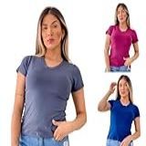 Kit 3 Blusas Feminina Gola V Manga Curta M VINHO CINZA MARINHO 