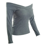 Kit 3 Blusinha Manga Longa Feminina Canelada Ombro A Ombro