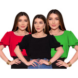 Kit 3 Blusinhas Feminina Social Duna Camisa Cropped Premium
