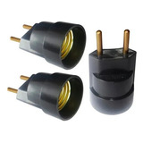 Kit 3 Bocal Soquete E 27 C  Plug Macho P  Tomada Adaptador