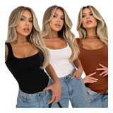 Kit 3 Body Blusa Blusinha Regata Com Bojo Alcinha Canelado