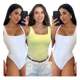 Kit 3 Body Feminino Camiseta Regata Cavado Collant Liso Sexy