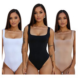 Kit 3 Body Feminino Suplex Decote Quadrado Premium Verão