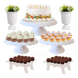 Kit 3 Boleiras 22cm 02 Vasos 19cm E 2 Mesinhas Para Doce