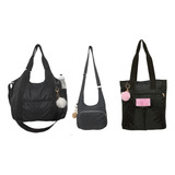 Kit 3 Bolsas Feminina Nylon Grande Pequena Transversal Tote