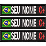 Kit 3 Bordado Tarja Com Velcro Nome tipo Saguíneo bandeira
