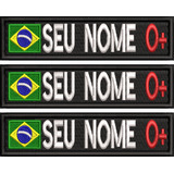 Kit 3 Bordado Tarja Tarjeta Nome E Tipo Sanguineo Moto Tar67