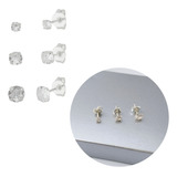 Kit 3 Brincos Para Furar Orelha Trio Antialérgico Prata 925