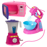 Kit 3 Brinquedo Liquidificador Batedeira Microondas Cozinha