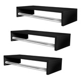 Kit 3 Cabideiros Arara Suspensa De Parede 50cm Preto