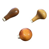 Kit 3 Cabo De Buril Madeira Pera Bola Cogumelo Ourives Artes