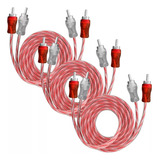 Kit 3 Cabos Rca 1 Metro Banhado A Ouro 1m 5mm Vermelho Prata