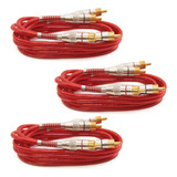 Kit 3 Cabos Rca 1 Metro Blindado 1m 5mm Vermelho