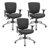 Kit 3 Cadeira Girat Ergonômica Crom Bx Flexi Poliéster Preto